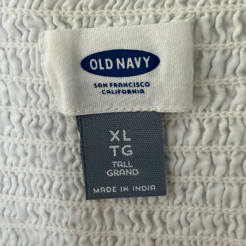 Old Navy Fit Flare Dress XL Tall White 100% Cotton Eyelet Smocked Back Lined - Picture 4 of 16
